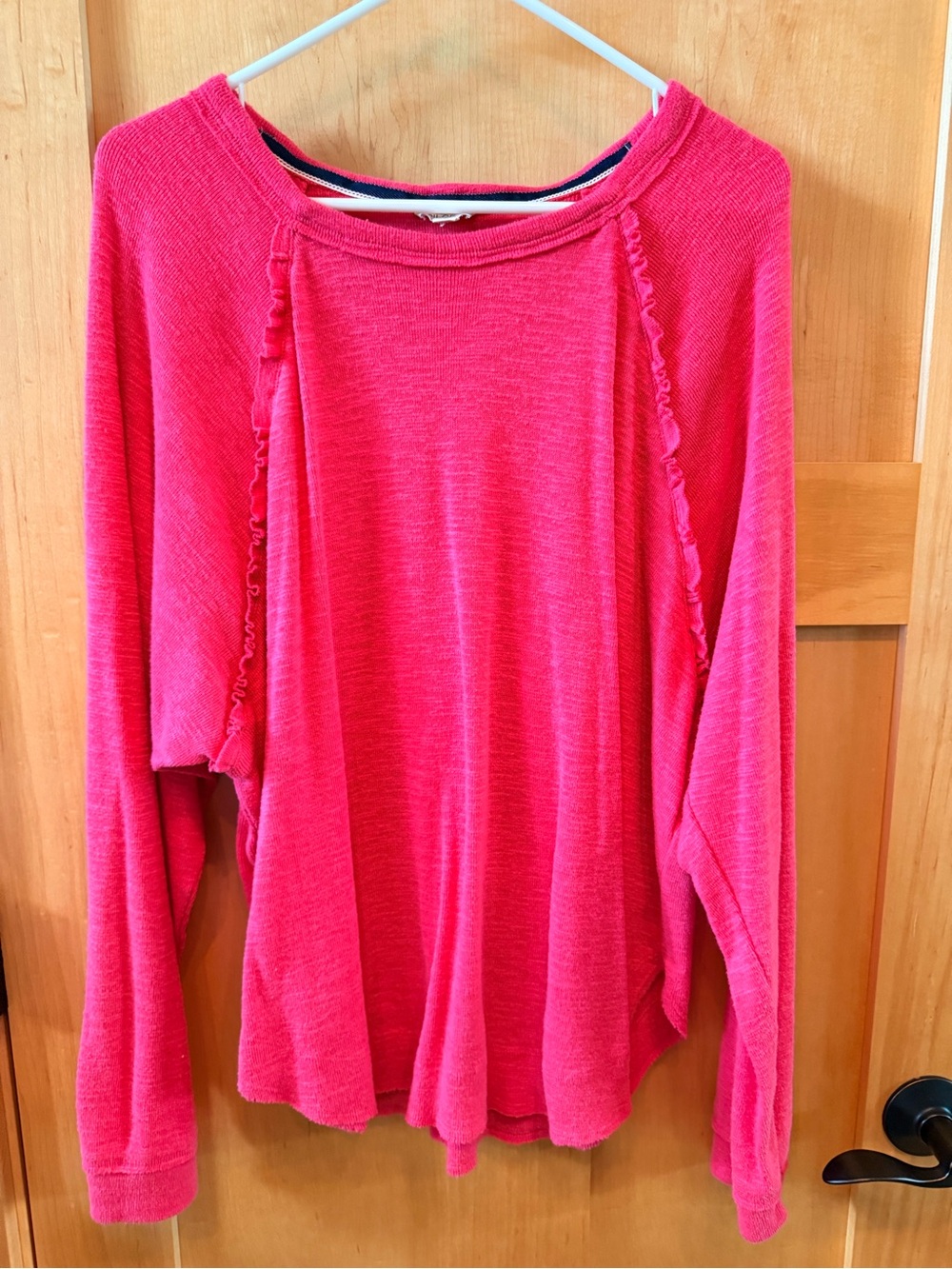 Pilcro (anthropology) Hot Pink Ruffled Trim Lightweight Pullover